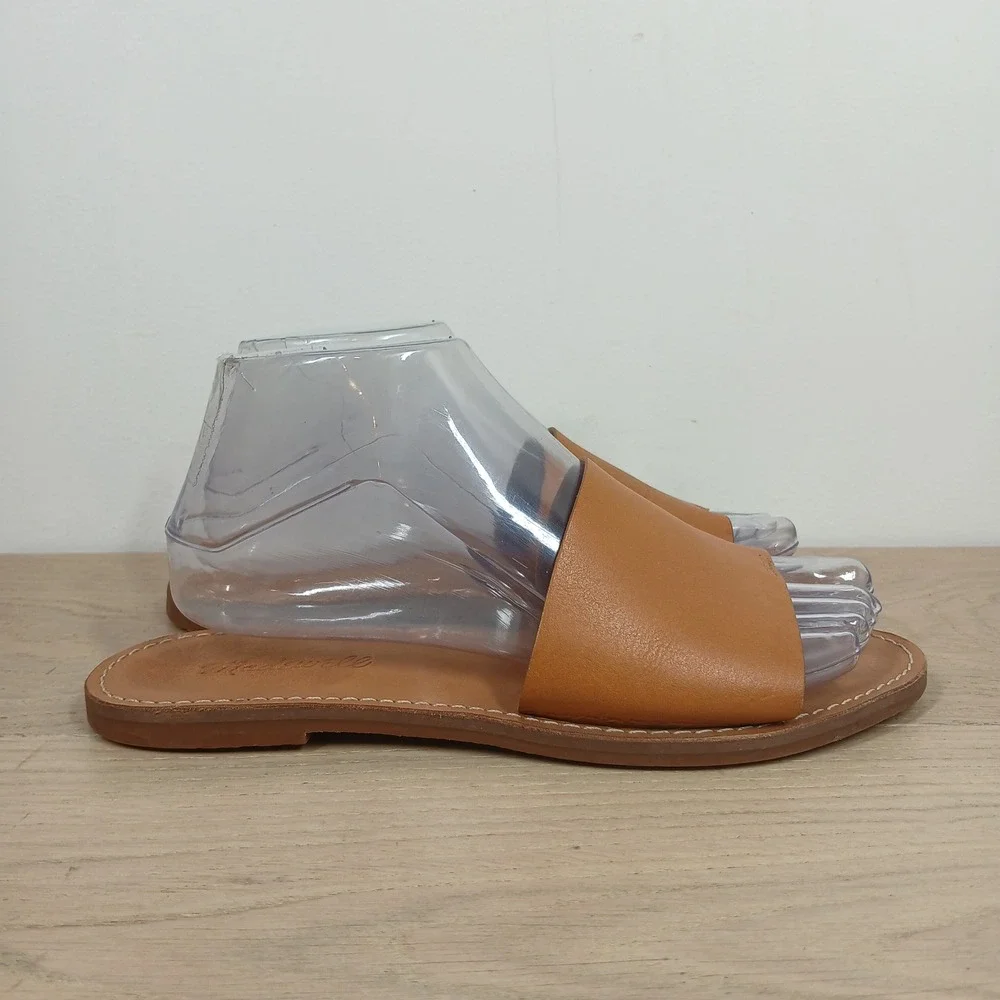 Madewell Slide Sandals Women 7.5 Tan Leather Slip On Minimalist Casual Summer